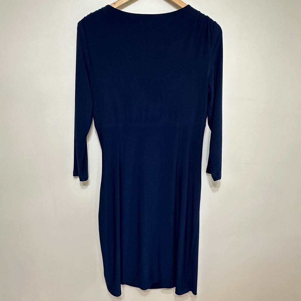 Lauren Ralph Lauren Ruched Dress Womens 14 Navy Surplice Sheath Stretch Classic - Picture 10 of 10